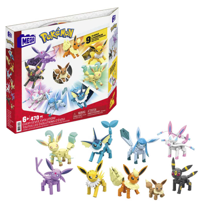 MEGA Pokémon Action Figure Building Toys For Kids, Every Eevee Evolution With 470 Pieces, 9 Poseable Characters