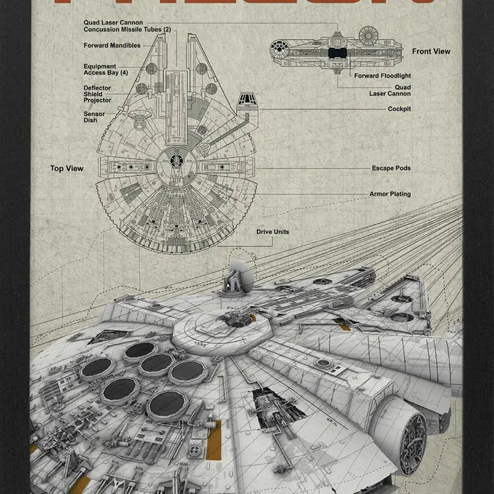 Star Wars - Millennium Falcon Schematic Framed Print